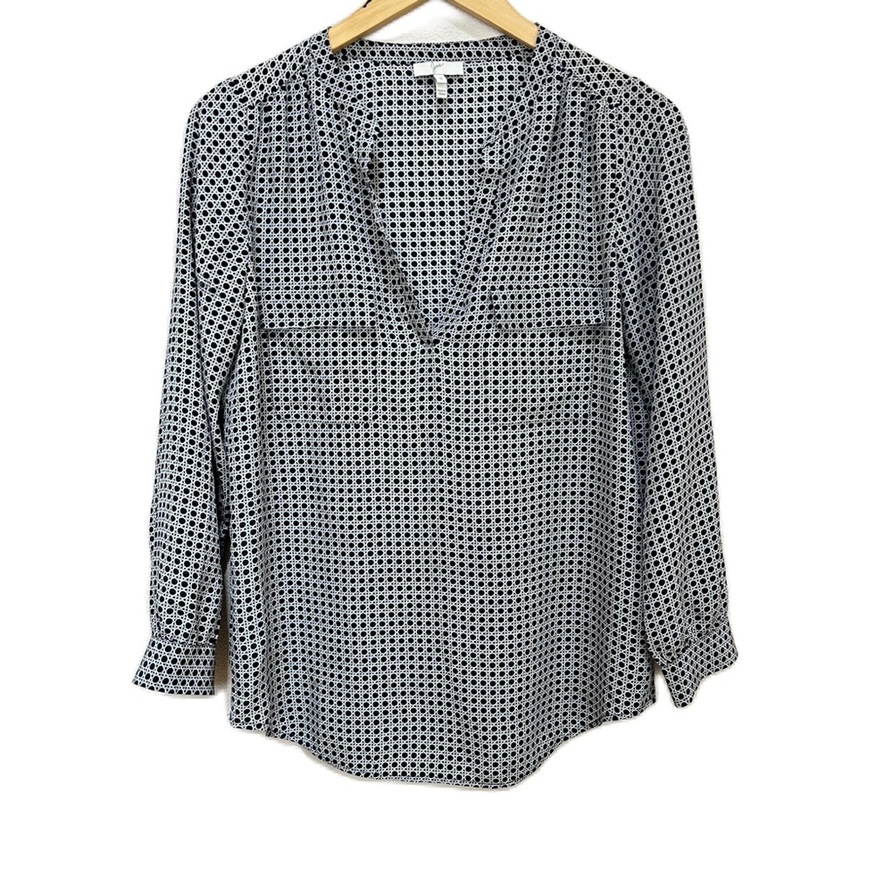 Joie Addie Geo Wicker Cane Black‎ & White Popover Silk Blouse Women’s Small